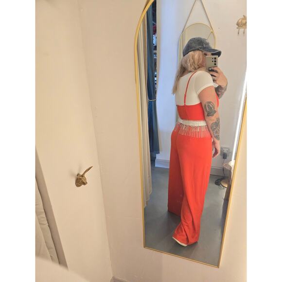 Rhinestone Fringe Cut Out Side Open Back Jumpsuit - Picture 7 of 7